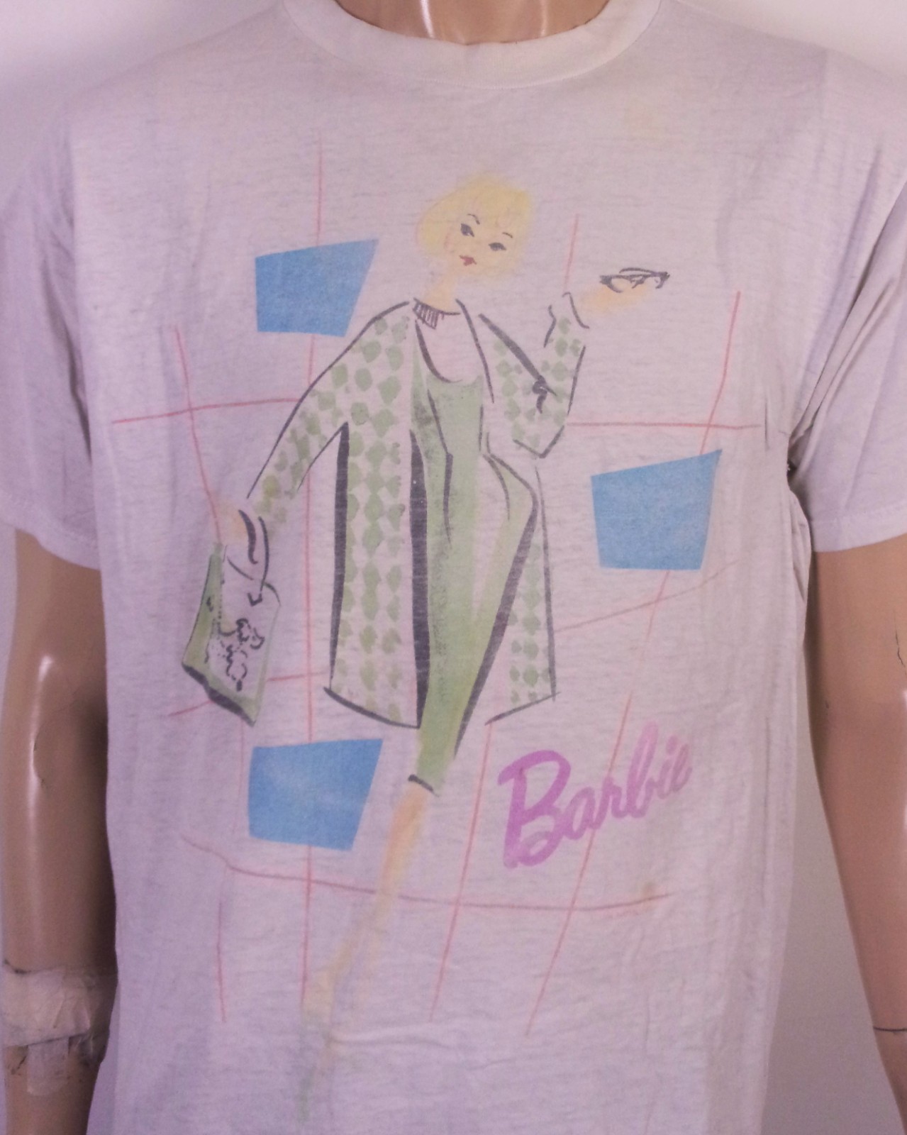 vintage 90s RARE Barbie T-Shirt Pop Art 1996 Mattel DISTRESSED Heavily Worn XL