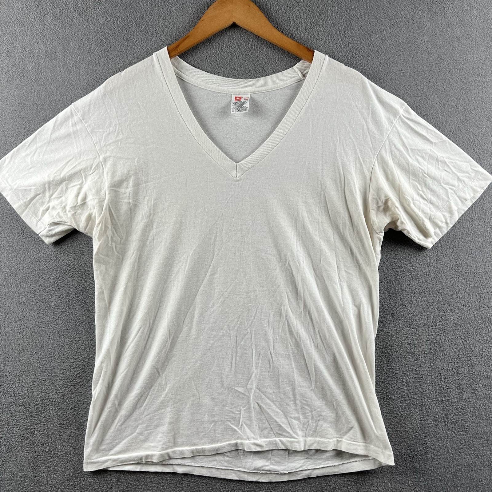 Vintage Hanes Shirt Mens XL White Blank Single Stitch V Neck 90s Essential Tee