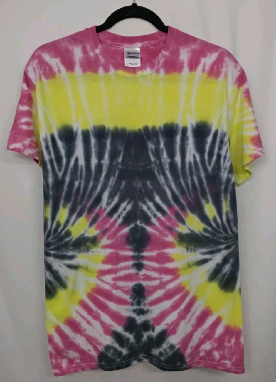 New Tie Dye Men&rsquo;s Medium T-Shirt Pink Yellow Multicolor Swirl Spiral