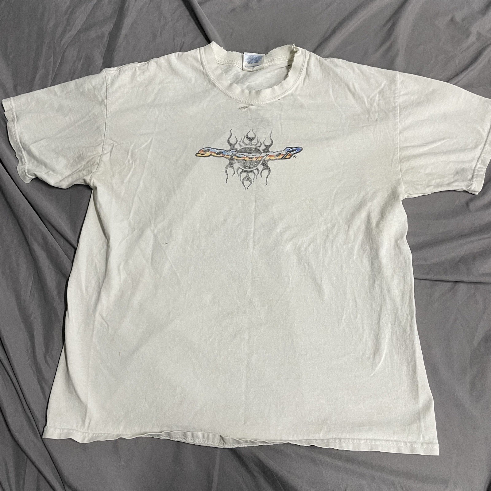 Vintage Got Sand? Distressed Thrashed White T Shirt Size Mens Large Beach Surf