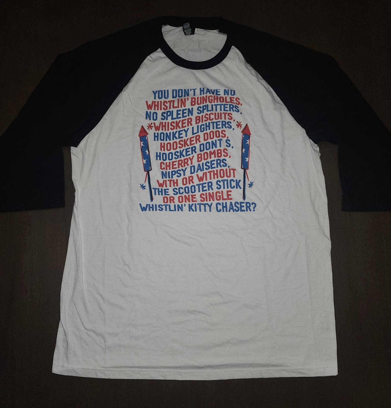 NEW HIPPIE RUNNER PATRIOTIC JOE DIRT WHISTLIN KITTY CHASER BASEBALL TEE SIZE XL