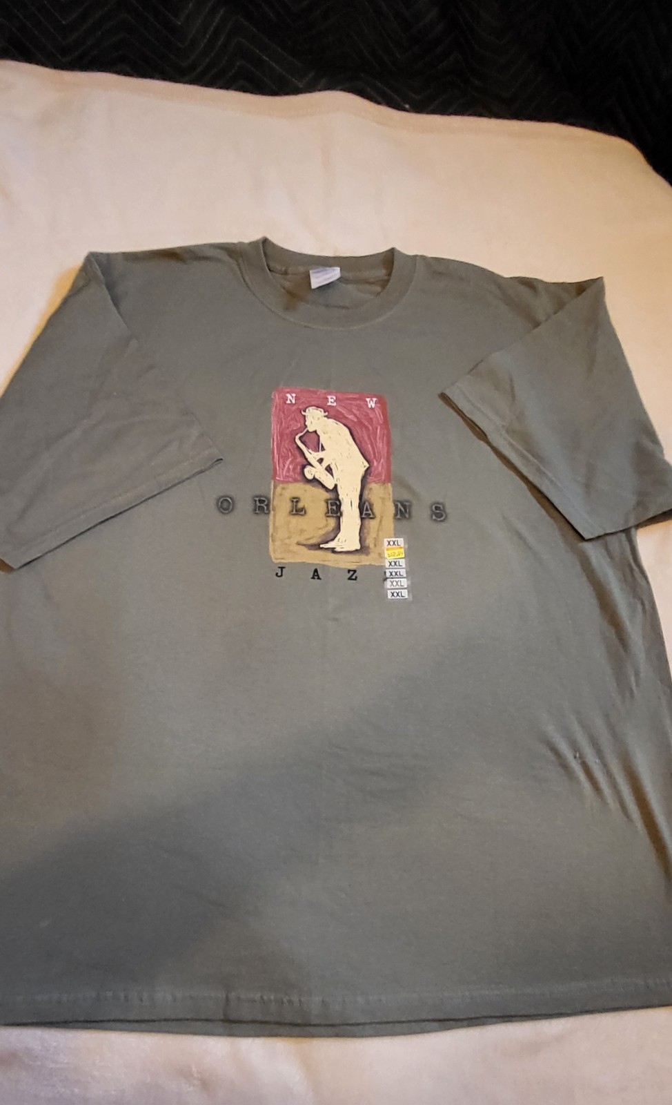 NWT Men&rsquo;s New Orleans Saxophone Jazz Green 2XL T-Shirt, Short Sleeve, XXL