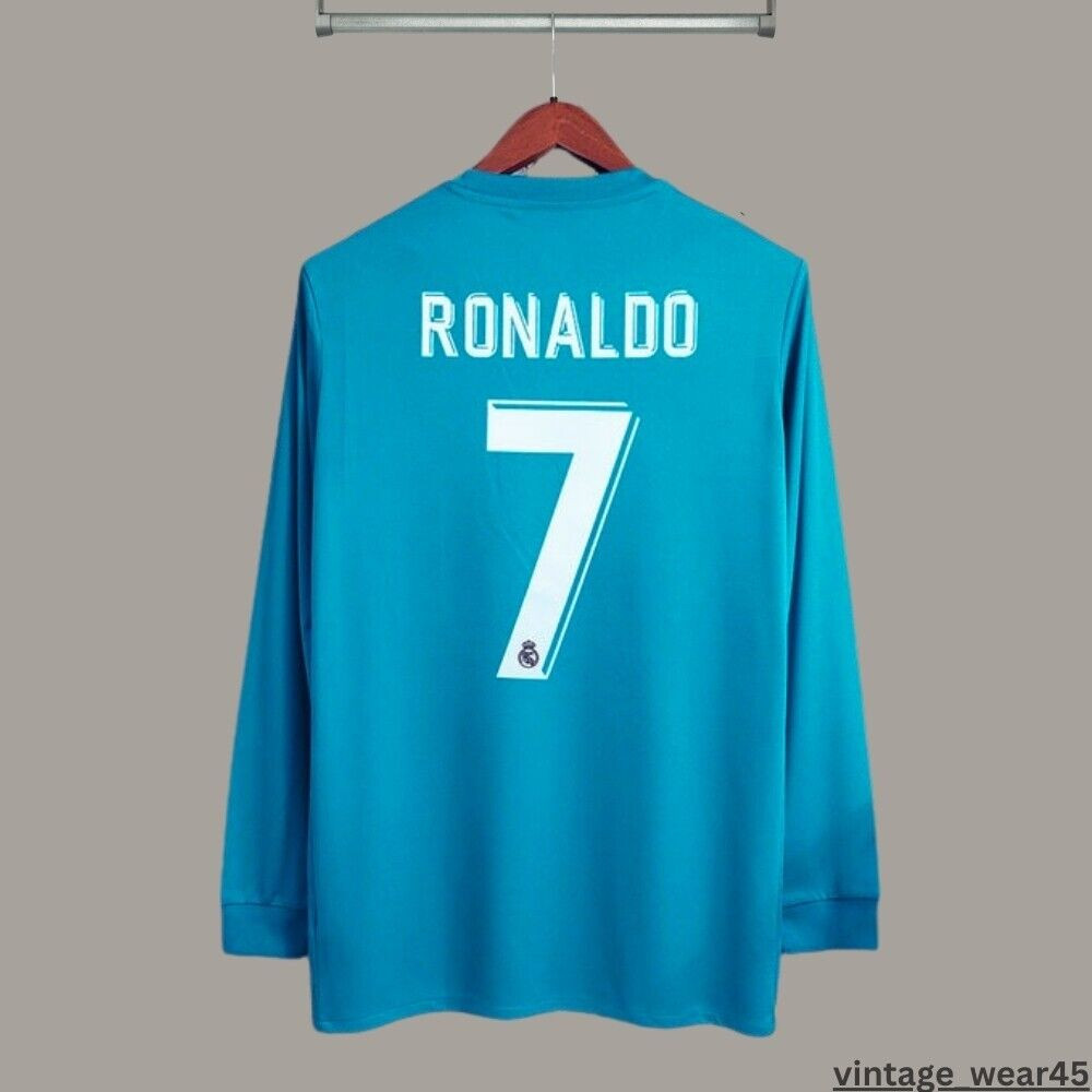 Ronaldo #7 Real Madrid Jersey 2017-2018 UEF A Retro Long Sleeve Blue Size M