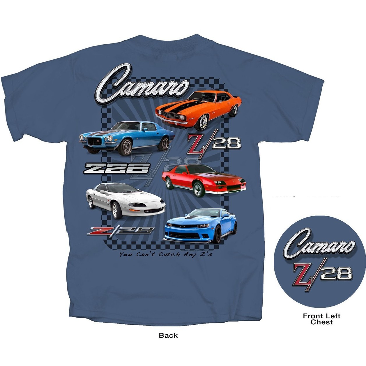 Joe Blow T&rsquo;s Chevy Camaro Z/28 Men&rsquo;s Blue T-Shirt 1st 2nd 3rd 4th 5th Gen