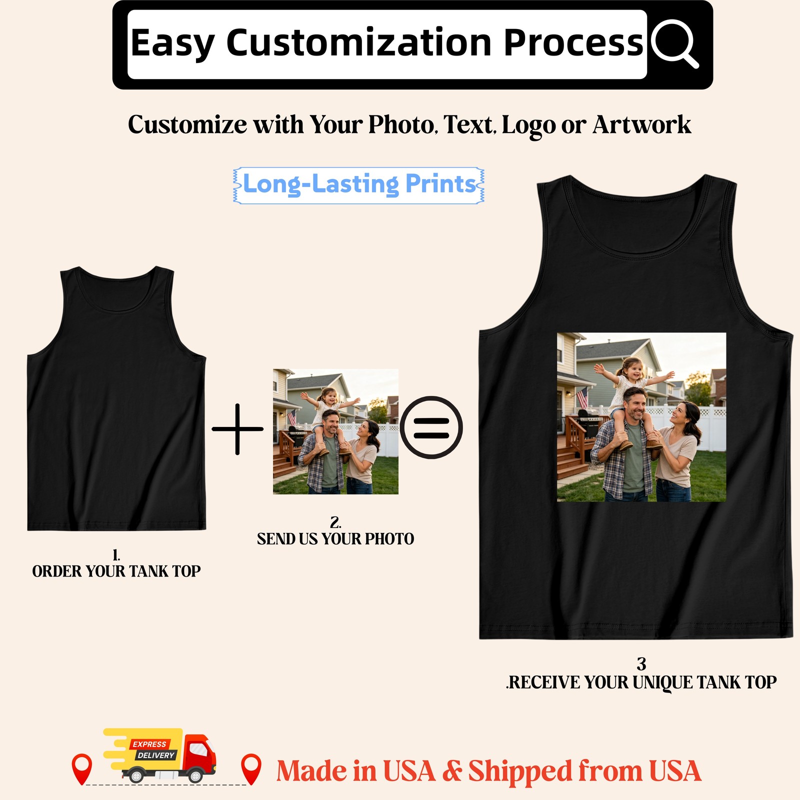 Custom Men&rsquo;s Tank Top – Personalized Photo/Text/Logo Print, Soft 100% Cotton