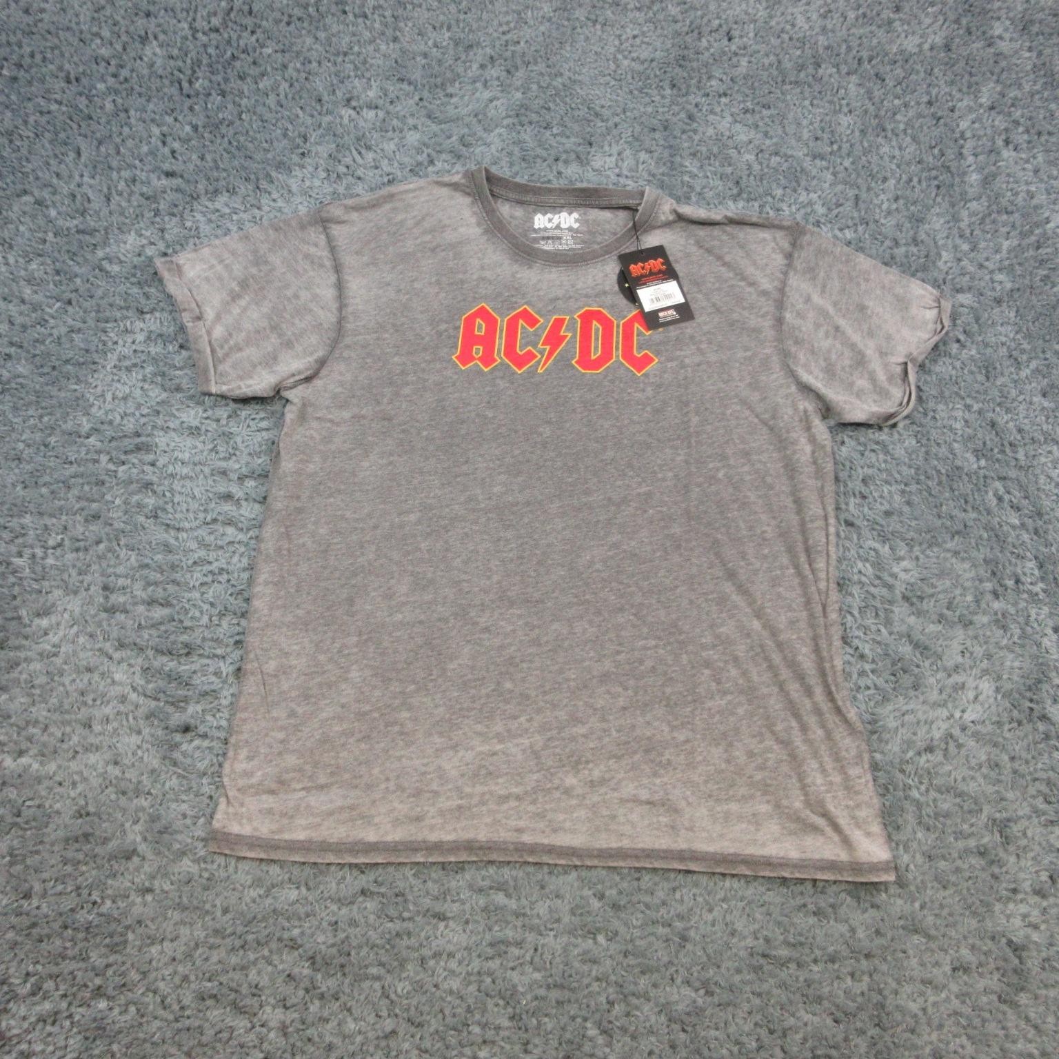AC/DC Shirt Mens 2XL Gray Burnout Rock Band Graphic Tee Rock Off T-Shirt NWT