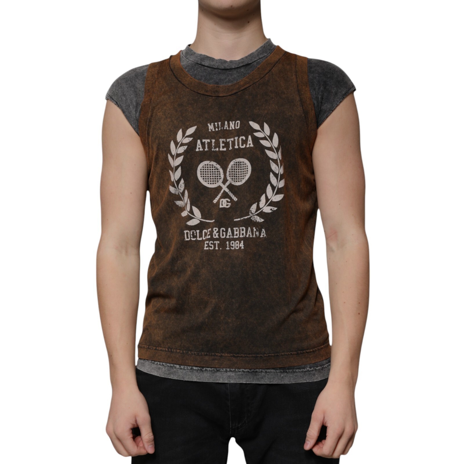 DOLCE & GABBANA T-shirt Brown Cotton Crew Neck Sleeveless IT52/US42/XL 750usd