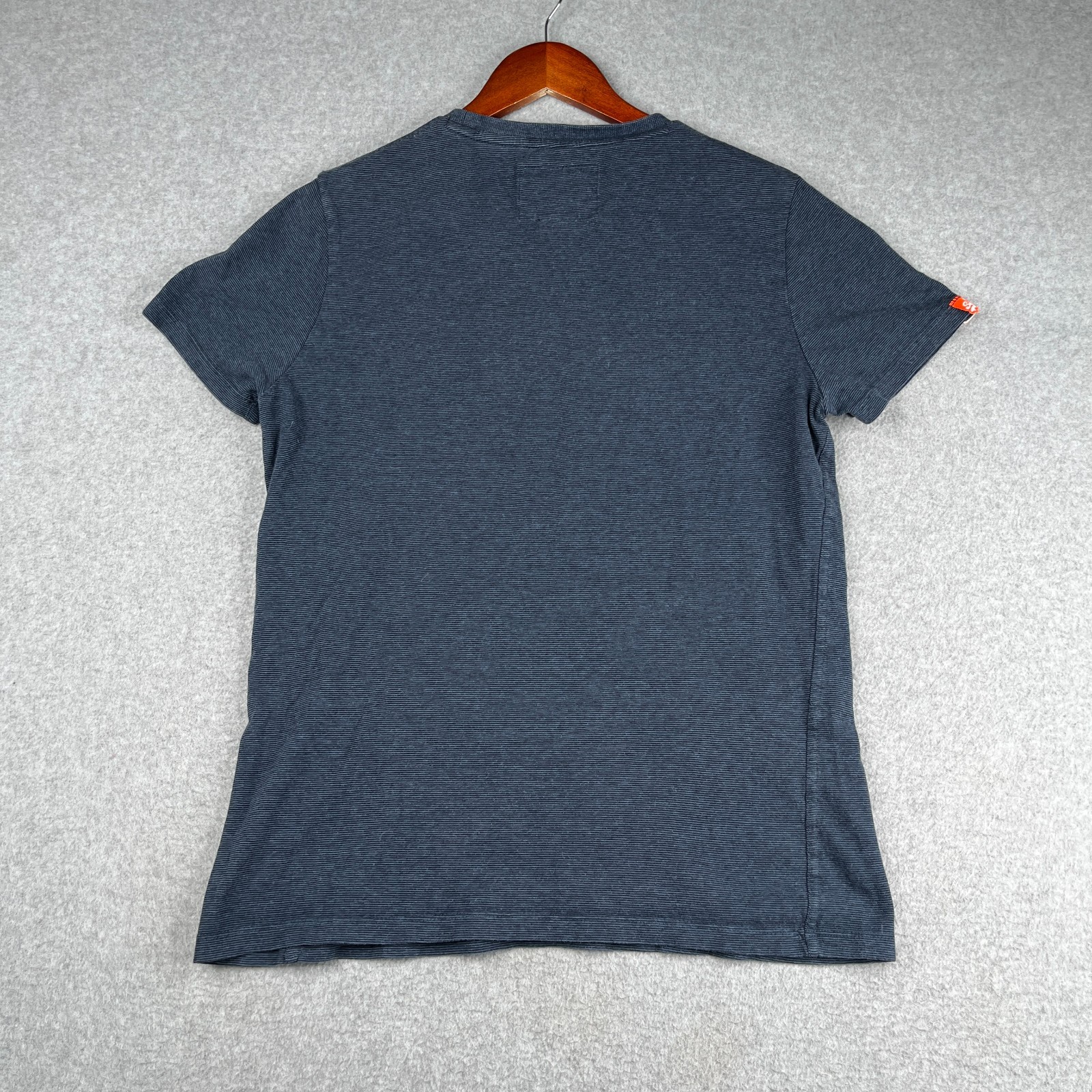Superdry T Shirt Large Blue Striped Casual Crew Neck Embroidered Logo