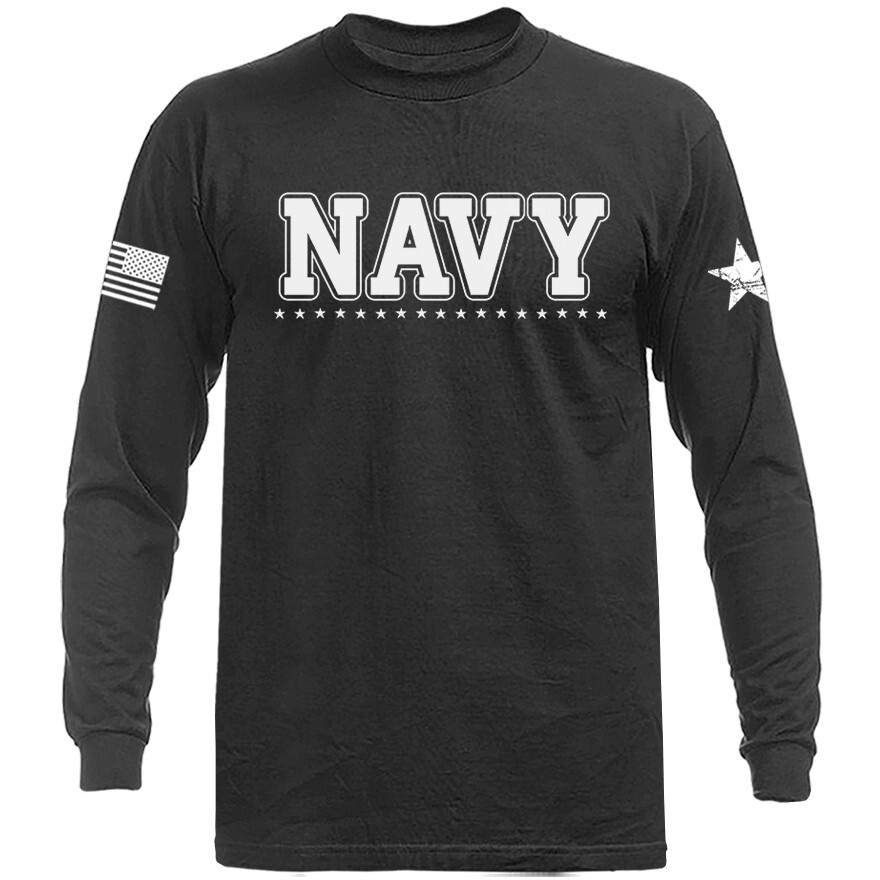 Navy Military Patriotic US Flag Veteran Long Sleeve