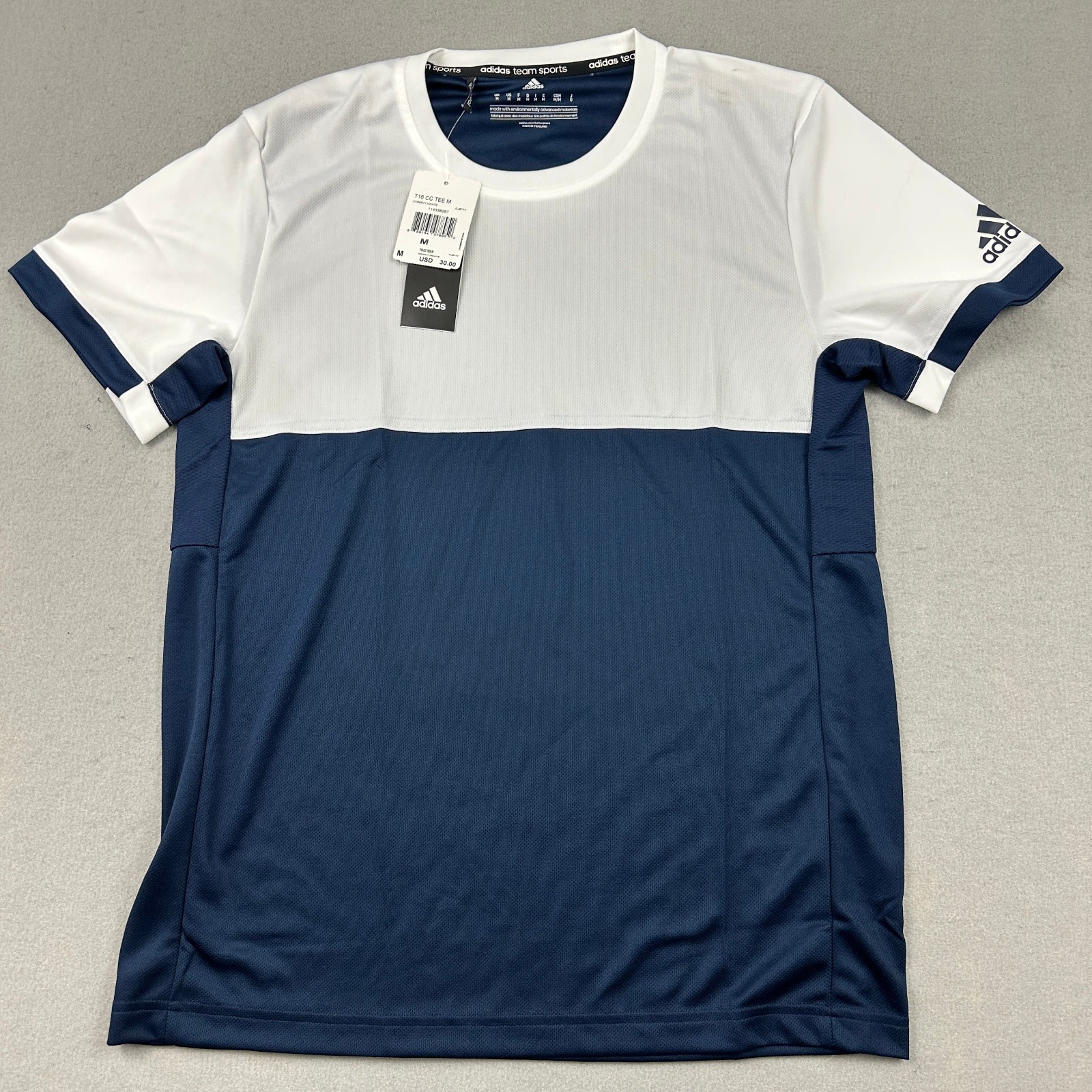 Adidas Shirt Men Medium Collegiate Navy White T16 CC Tee Athletic Training Gym M