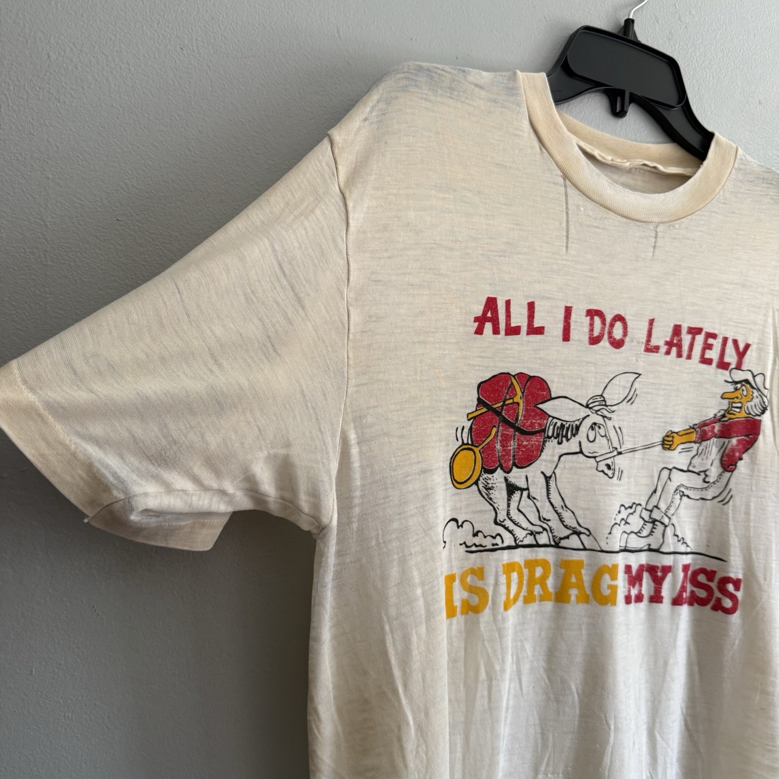 Vintage 50s 60s Paper Thin Novelty Character T-Shirt Distress Sz Mens L 21×27