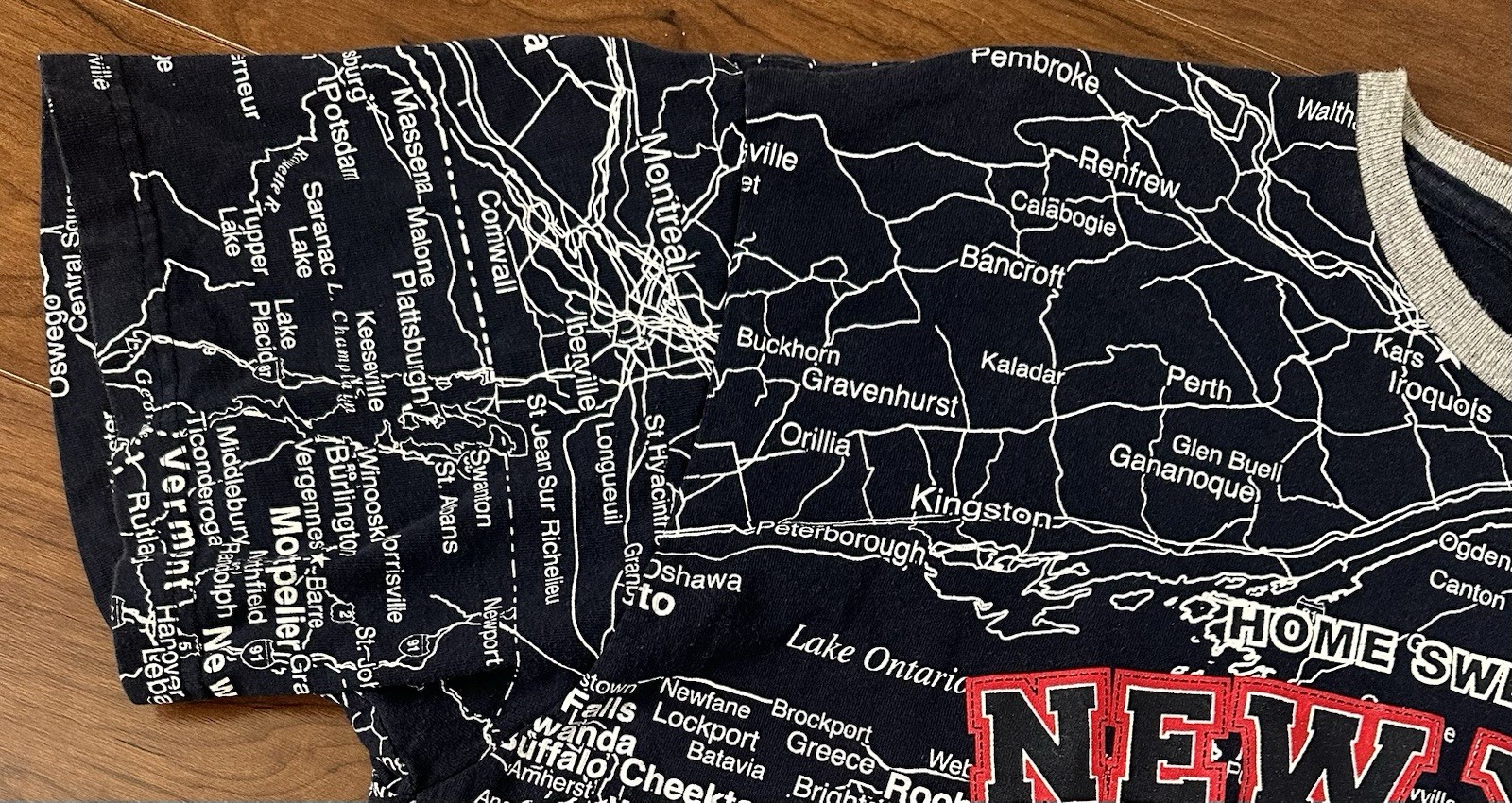 Vintage New York State Map Navy Shirt Mens XL Home Sweet Home All Over AOP