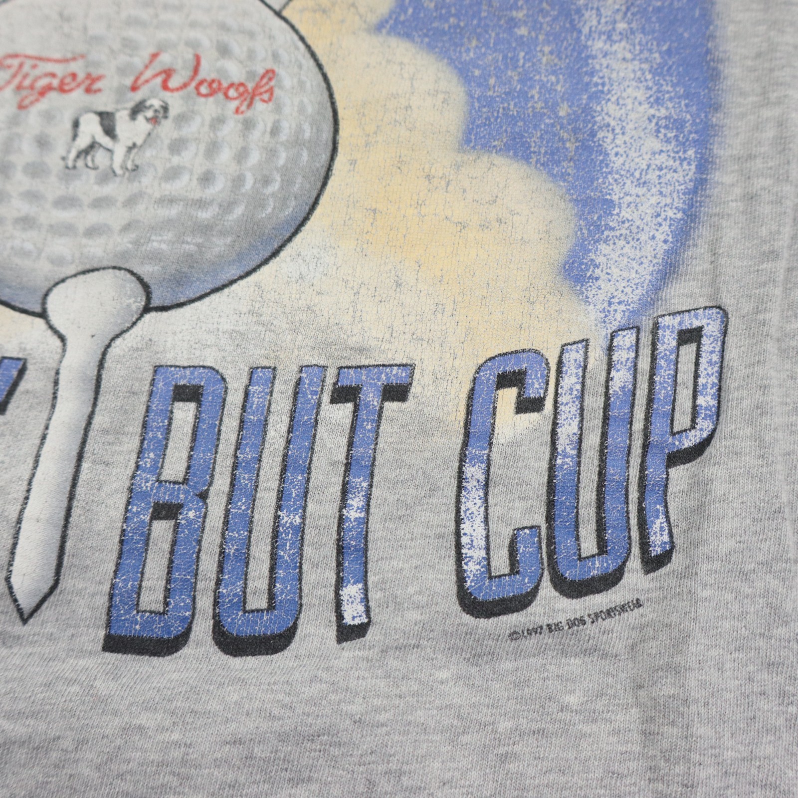 Vintage Big Dogs Tiger Woofs Nothin But Cup Golf T Shirt Mens M Gray 1997 USA