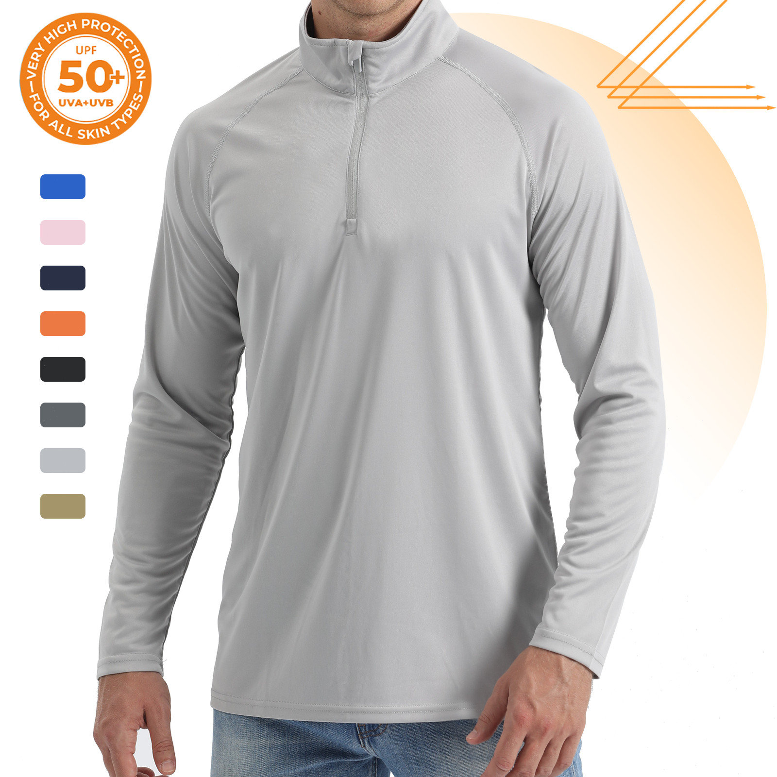 Men&rsquo;s UPF 50+ Sun Shirts UV Tees Long Sleeve 1/4 Zip Fishing Running Rash Guard