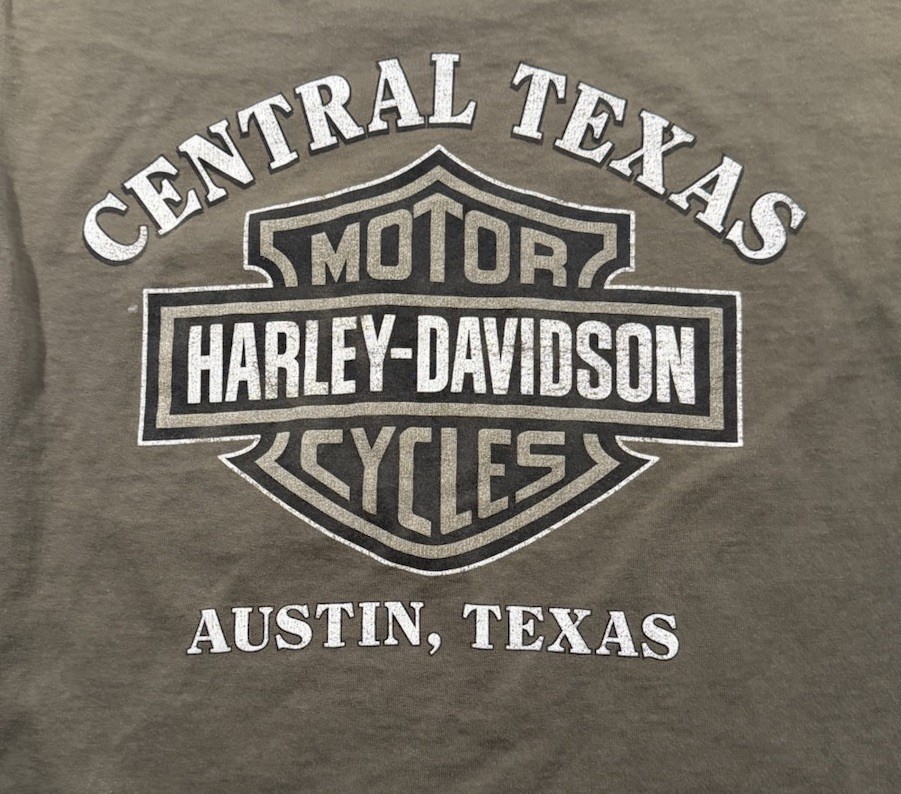 VTG Harley Davidson T-Shirt Mens Medium Green Long Sleeve ATX Central Texas USA