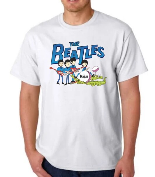THE BEATLES CARTOON ALLIGATOR T-SHIRT! John Paul George Ringo