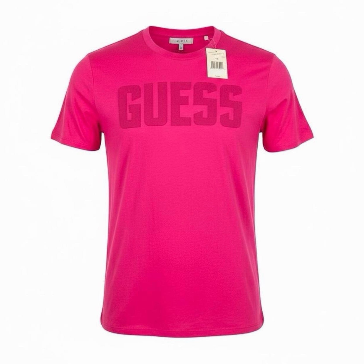 GUESS Men&rsquo;s Pink Logo Graphic T-Shirt M Regular Crew Neck Short Sleeve