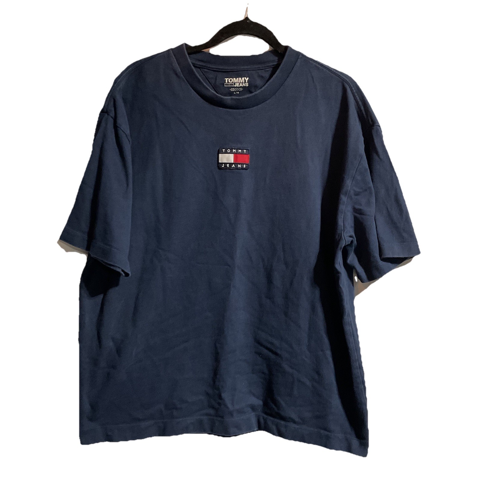 Tommy Jeans T-Shirt Men&rsquo;s Large Blue Center Embroidered Logo Cotton Hilfiger
