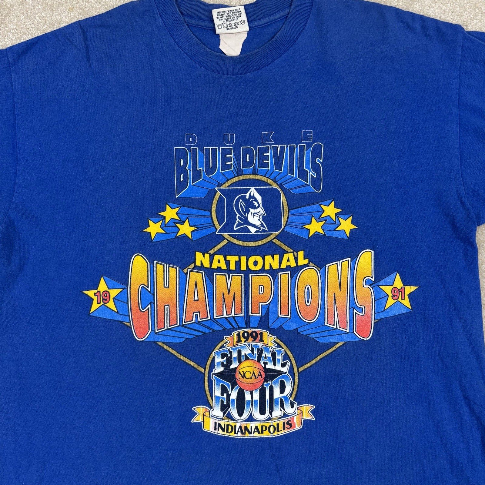 Vintage 90s Duke Blue Devils T Shirt Basketball National Champions Mens XL Retro