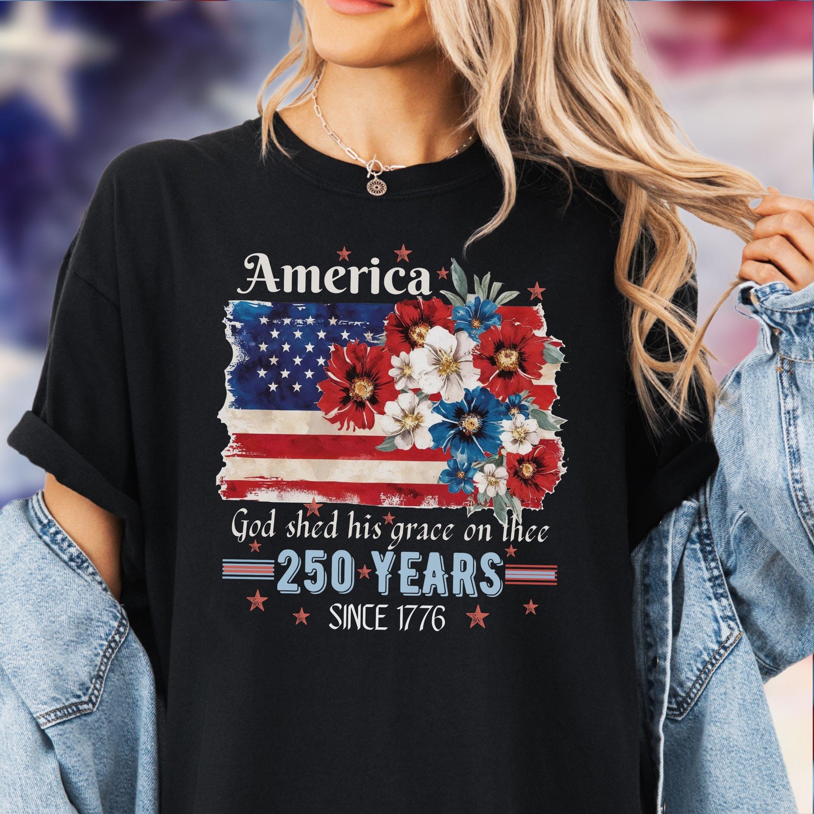 America 250 Years Flag Floral Graphic tshirt, Celebrate 250th Anniversary Patrio