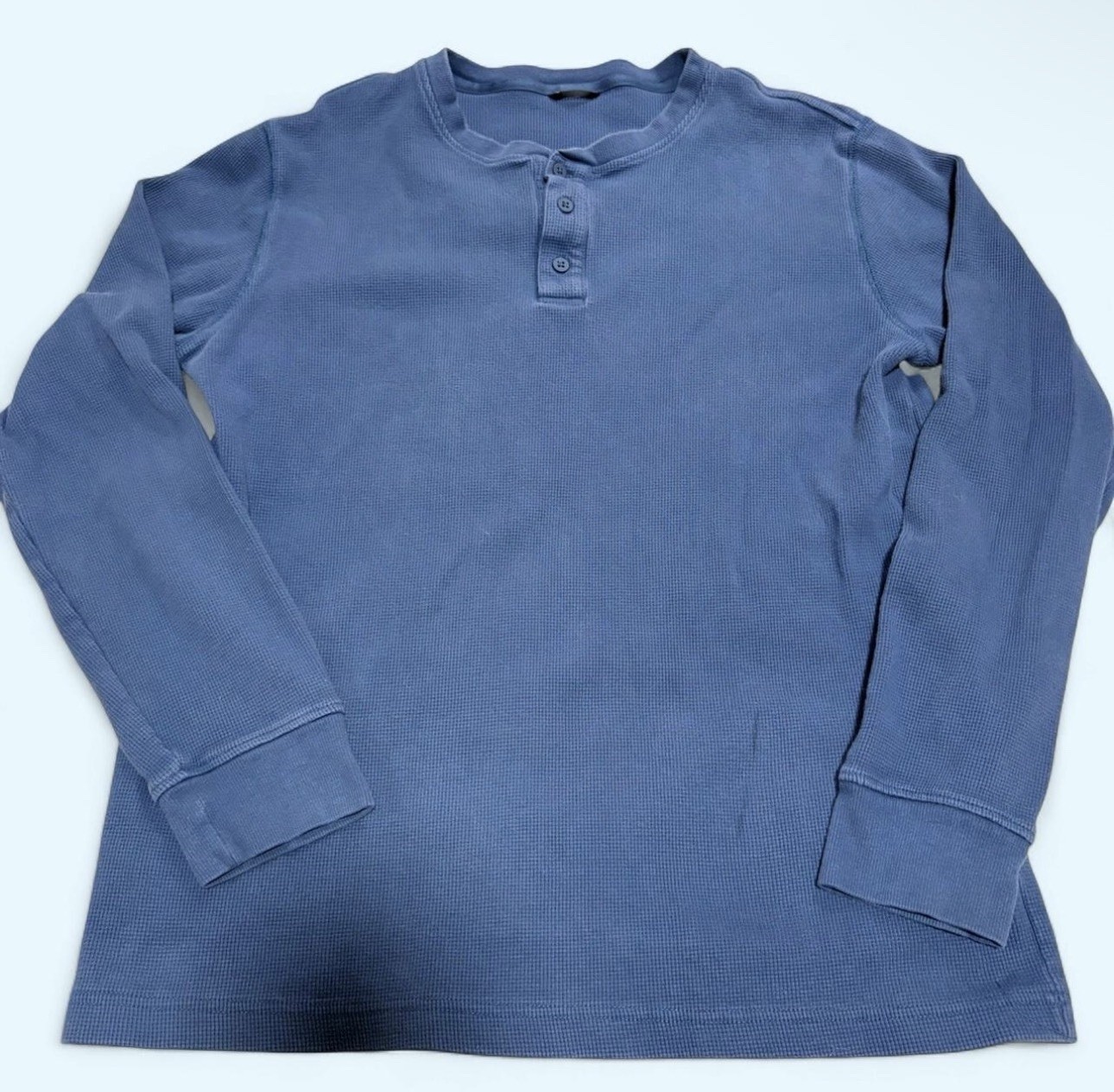 The North Face Men’s M Blue Waffle Knit Long Sleeve Henley T-Shirt Logo
