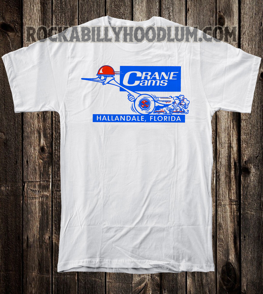 Retro Hot Rod Tee T Shirt Drag Race Crane Cams Hallandale FL Speed Shop
