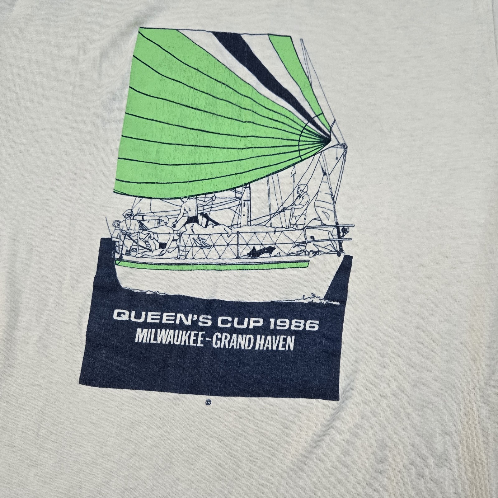 Vintage Sailboat Shirt Mens Large White Queens Cup 1986 Milwaukee 80s Steadman