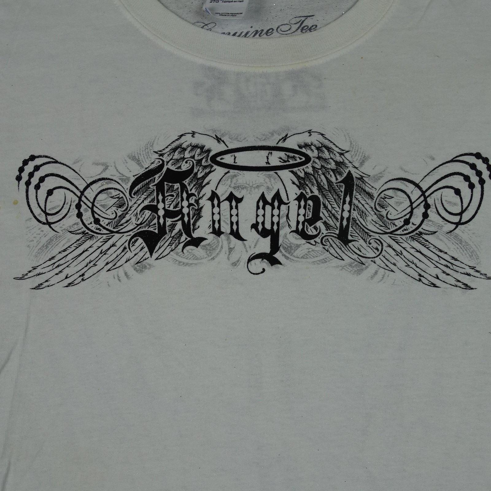 Angel Shirt Mens 2XL White Graphic Wings Halo Gothic Glitter Tee Genuine Tee Y2K
