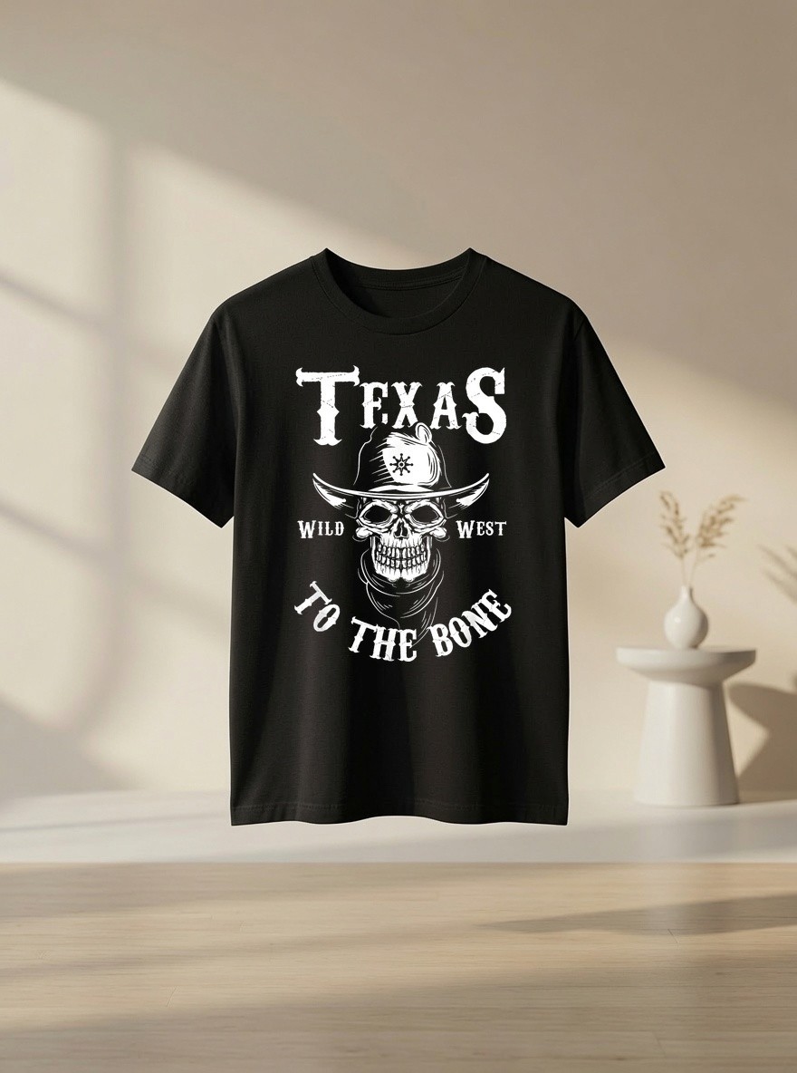 Unisex Texas Skull Wild West Cowboy Skeleton Patriotic Graphic T Shirt Gift Tee