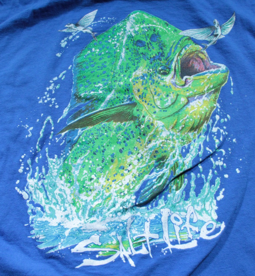 Salt Life Long Sleeve T-Shirt 2XL Pocket Shirt Fish Blue
