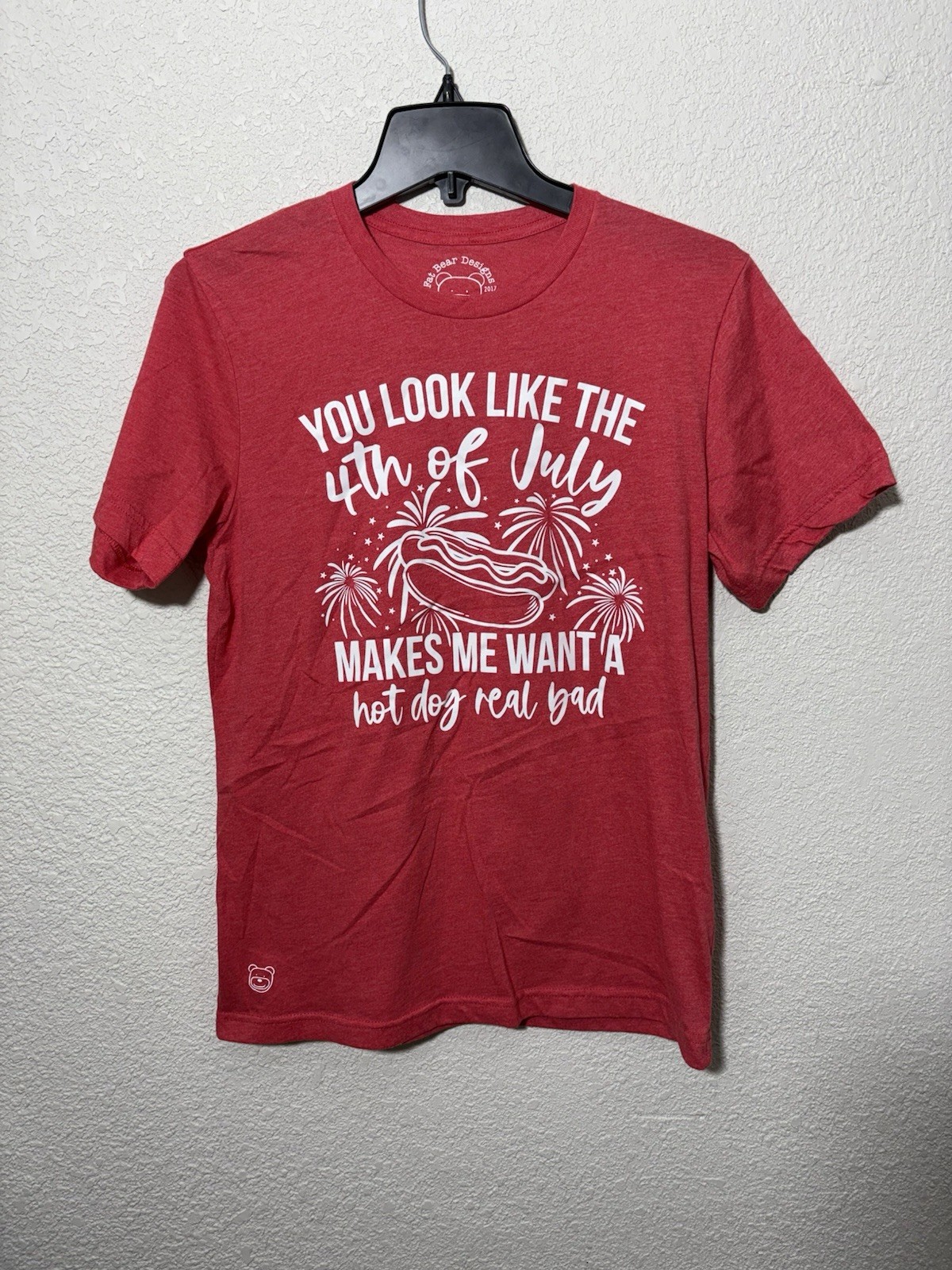 Fat Bear Designs 4th of July Hot Dog Funny Graphic T-Shirt Red Heather M