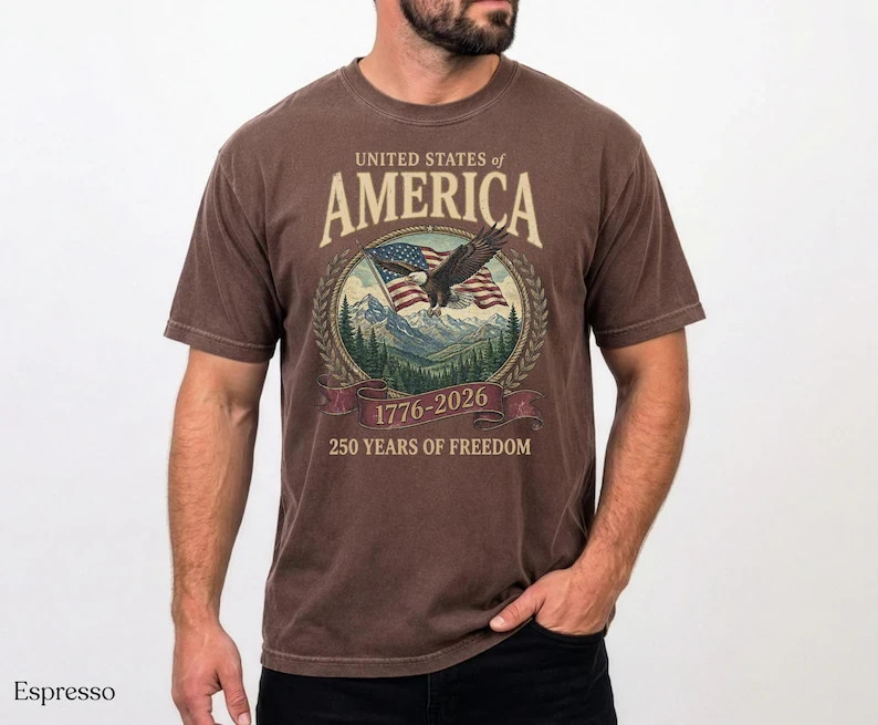 USA 250th Anniversary Vintage Graphic T-Shirt 1776-2026 Comfort Colors Patriotic