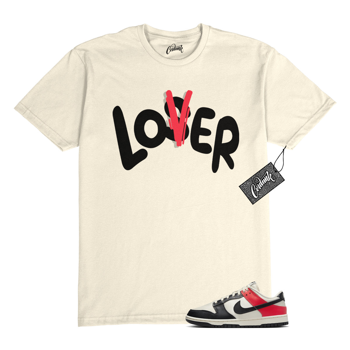 Dunk Bright Crimson Black Toe Pale Ivory Low T Shirt to Match LOVER