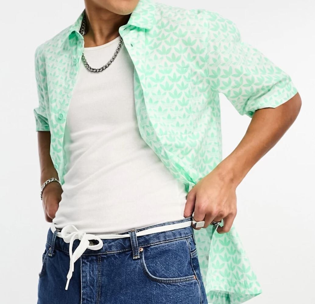 NEW MEN&rsquo;S ADIDAS ORIGINALS TREFOIL MONOGRAM BUTTON SHIRT ~SIZE LARGE #HZ4161