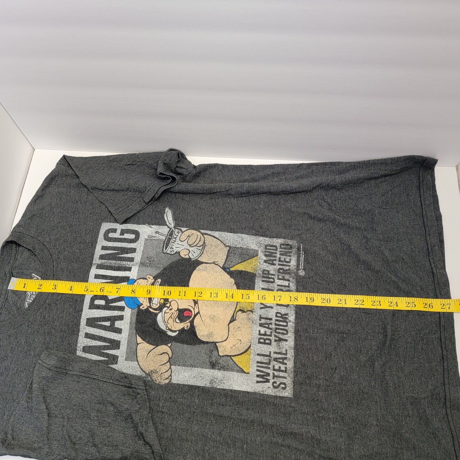 Tee Luv Mens Dark Grey Popeye/Brutus Warning Beat you up steal your GF T-shirt L