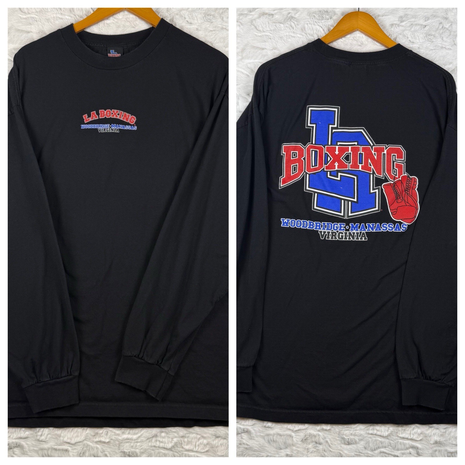 VTG XXL L.A. Boxing Long Sleeve Black Shirt Virginia Double Sided Y2K 2XL