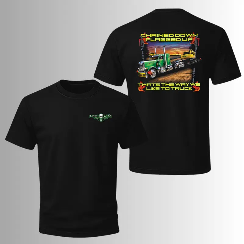 Truck Driver T-Shirt with 2 Sides Graphic, Bold Semi Truck Hauling Heavy Load Ba