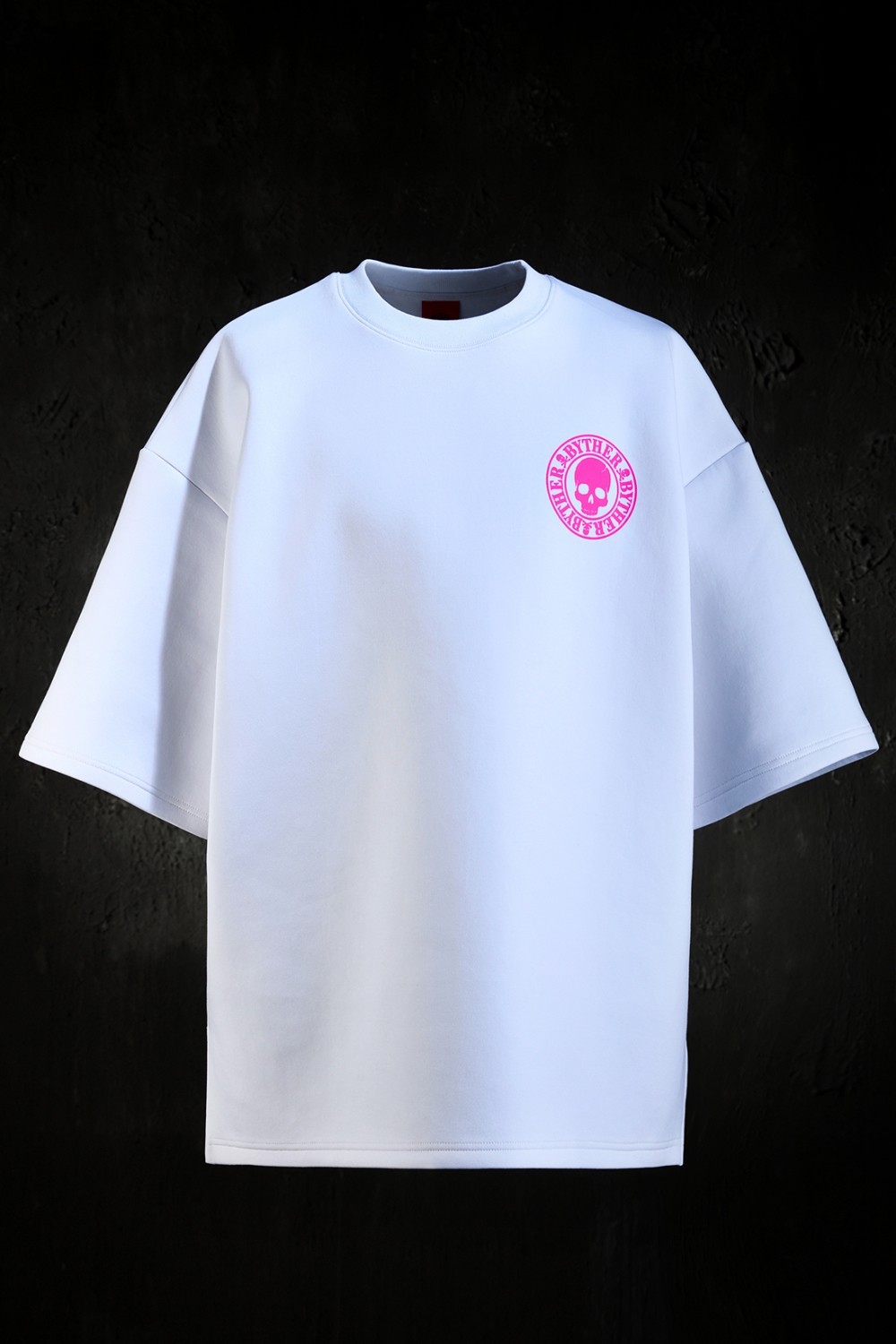 ByTheR Men&rsquo;s White Oversized Drop Shoulder Logo Embroidered Streetwear Tee