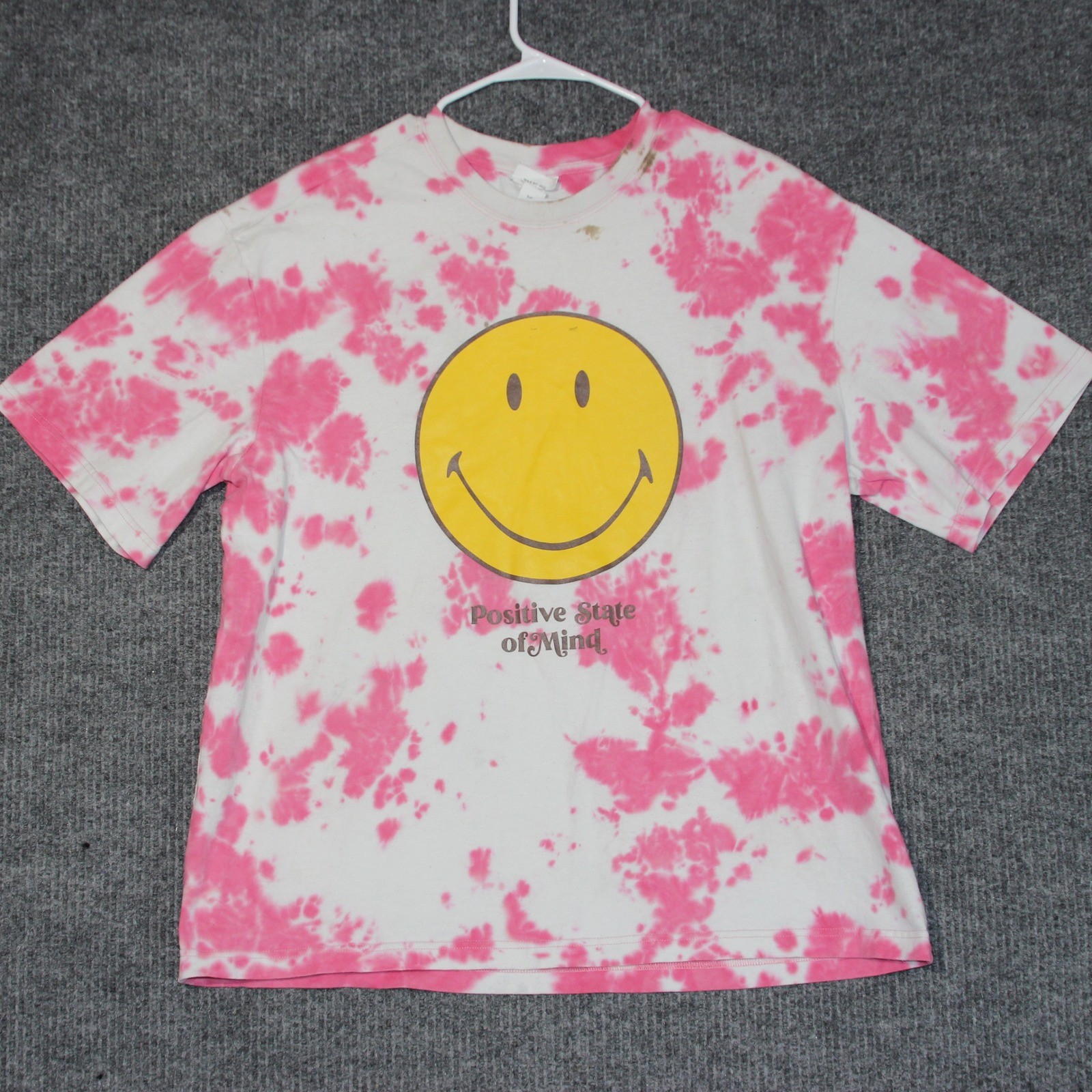 Smiley x HM Positive State of Mind Tie Dye T-Shirt Men&rsquo;s Size L Pink Yellow
