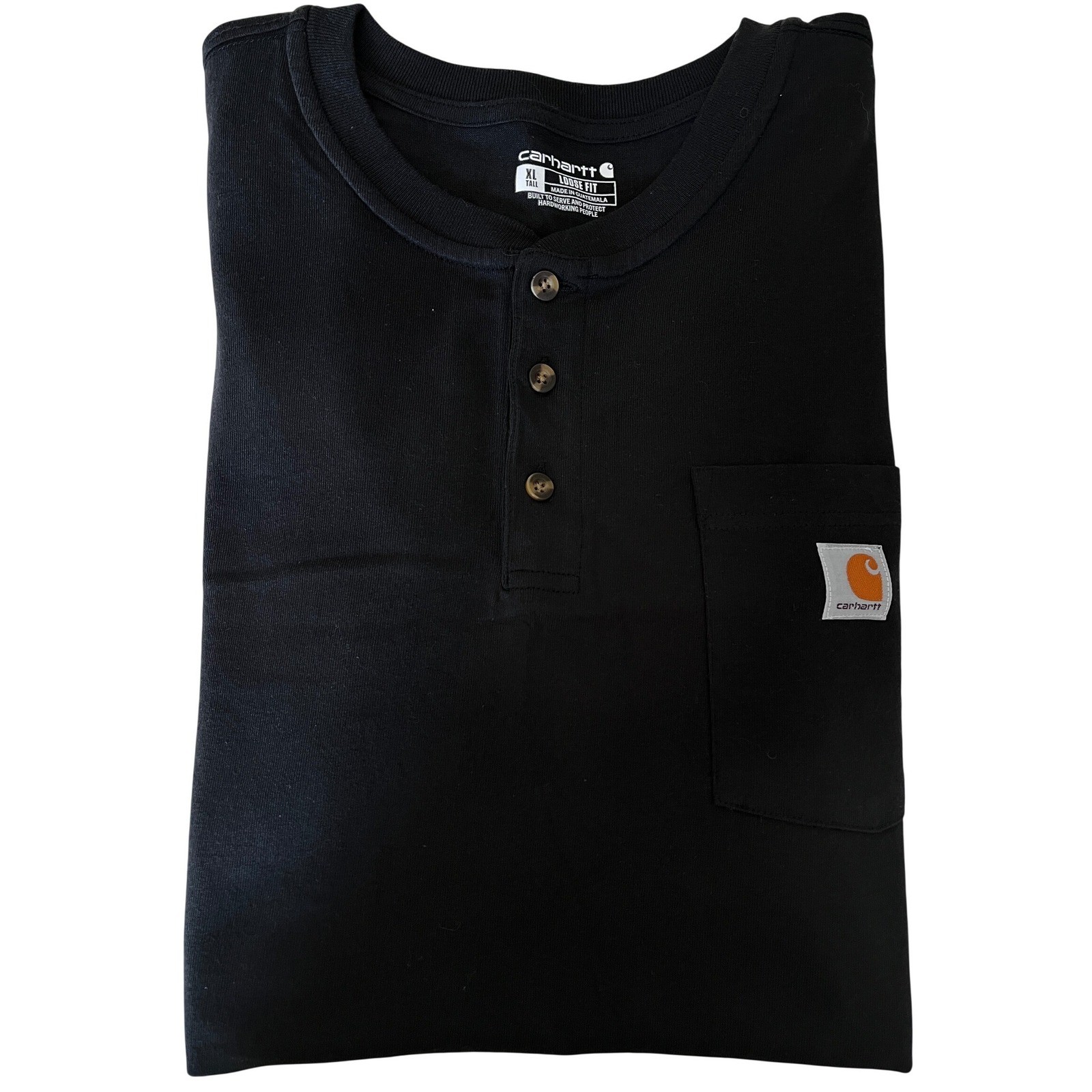 CARHARTT HENLEY SHIRT MENS XLT SHIRT SLEEVE BLACK 100% COTTON CHEST POCKET LOGO