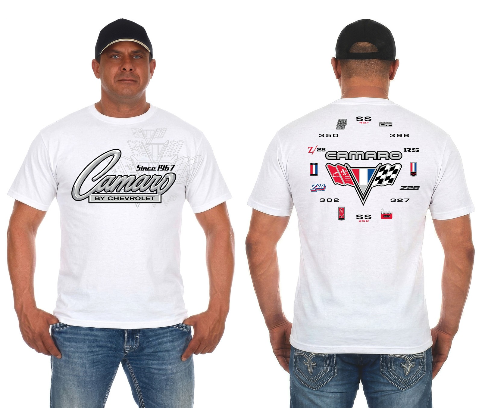 JH Design Men&rsquo;s Chevy Camaro Collage T-Shirt Short Sleeve Black Crew Neck Shirt