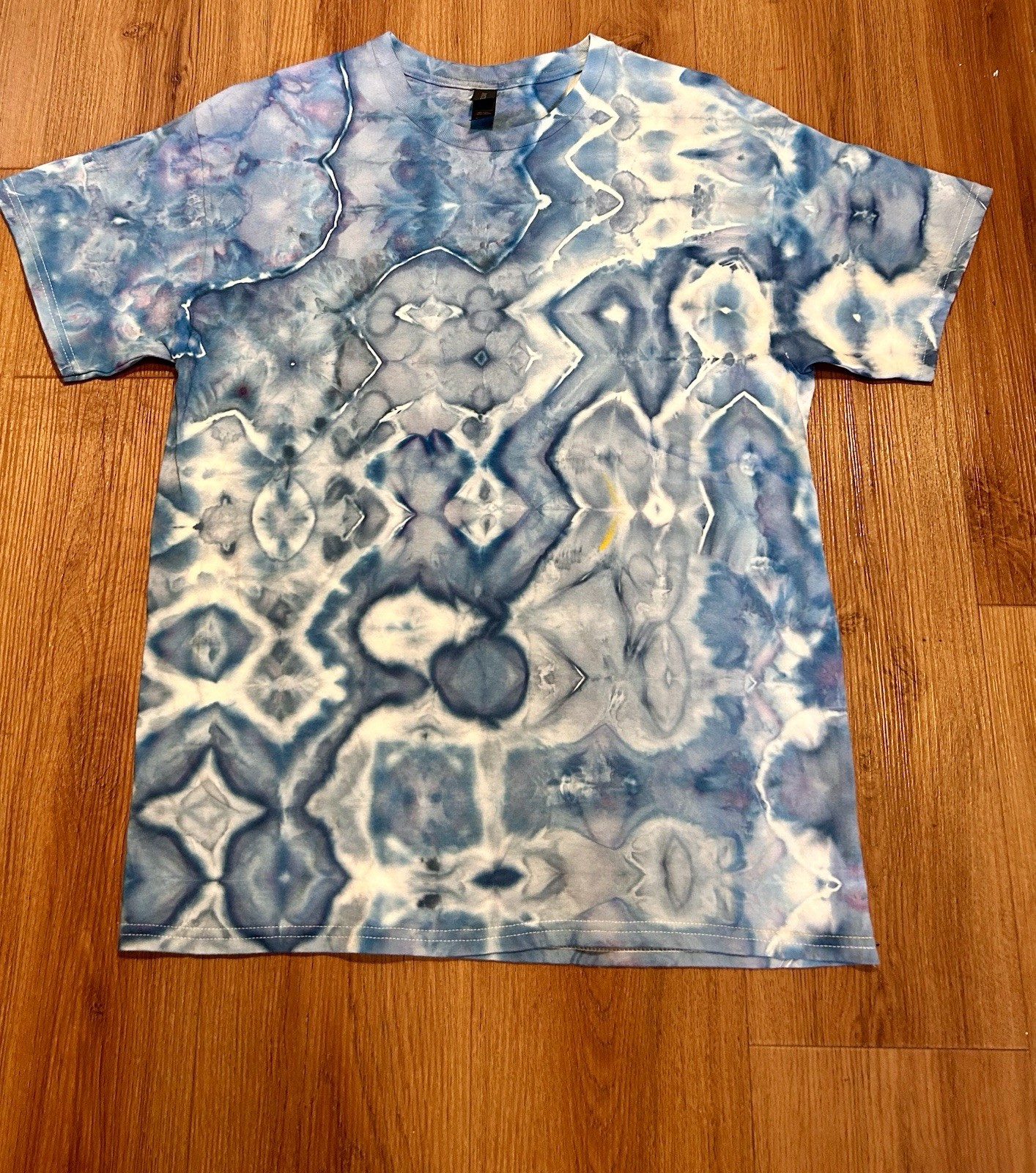 Blue Tie Dye Cotton Crew Neck T-shirt New Size Large