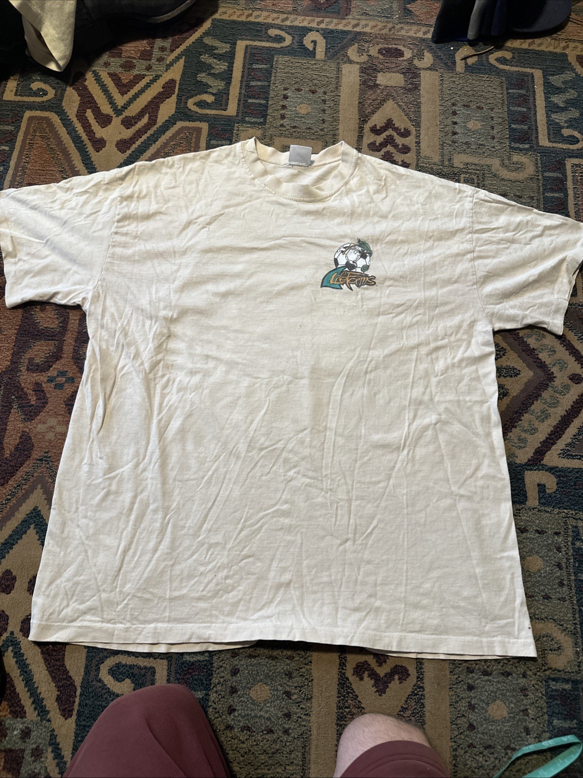 Vintage T Shirt 1995 Soccer Graphic Print Men’s XL Cream Cotton World Cup