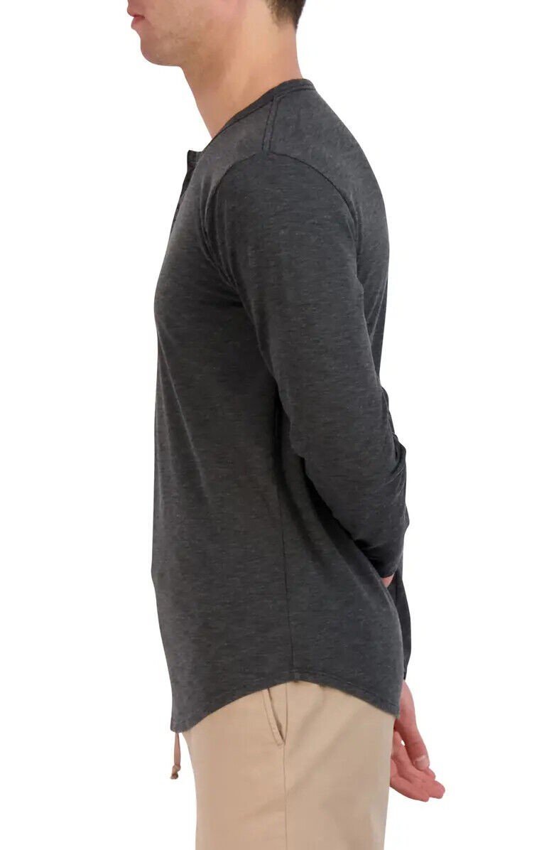And Now This Men&rsquo;s Long Sleeve Henley T-Shirt in Black-Size 2XL