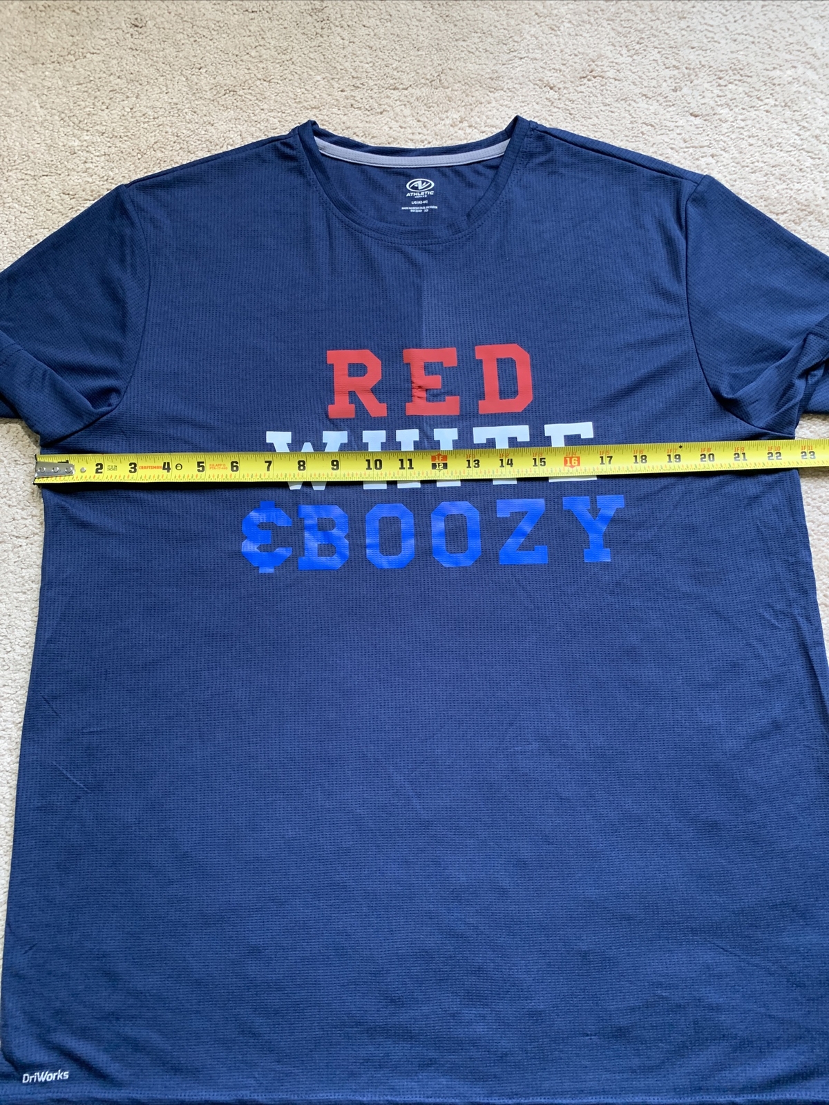 NEW AW DriWorks RED WHITE & BOOZY Performance T Shirt Tee NAVY BLUE LARGE MS $40