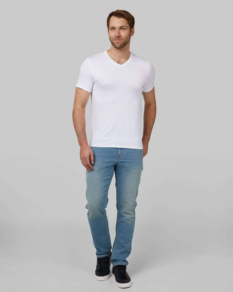 Men&rsquo;s Cool V-Neck T-Shirt, Anti-Odor, Quick Dry Active, 4-Way Stretch, White,…