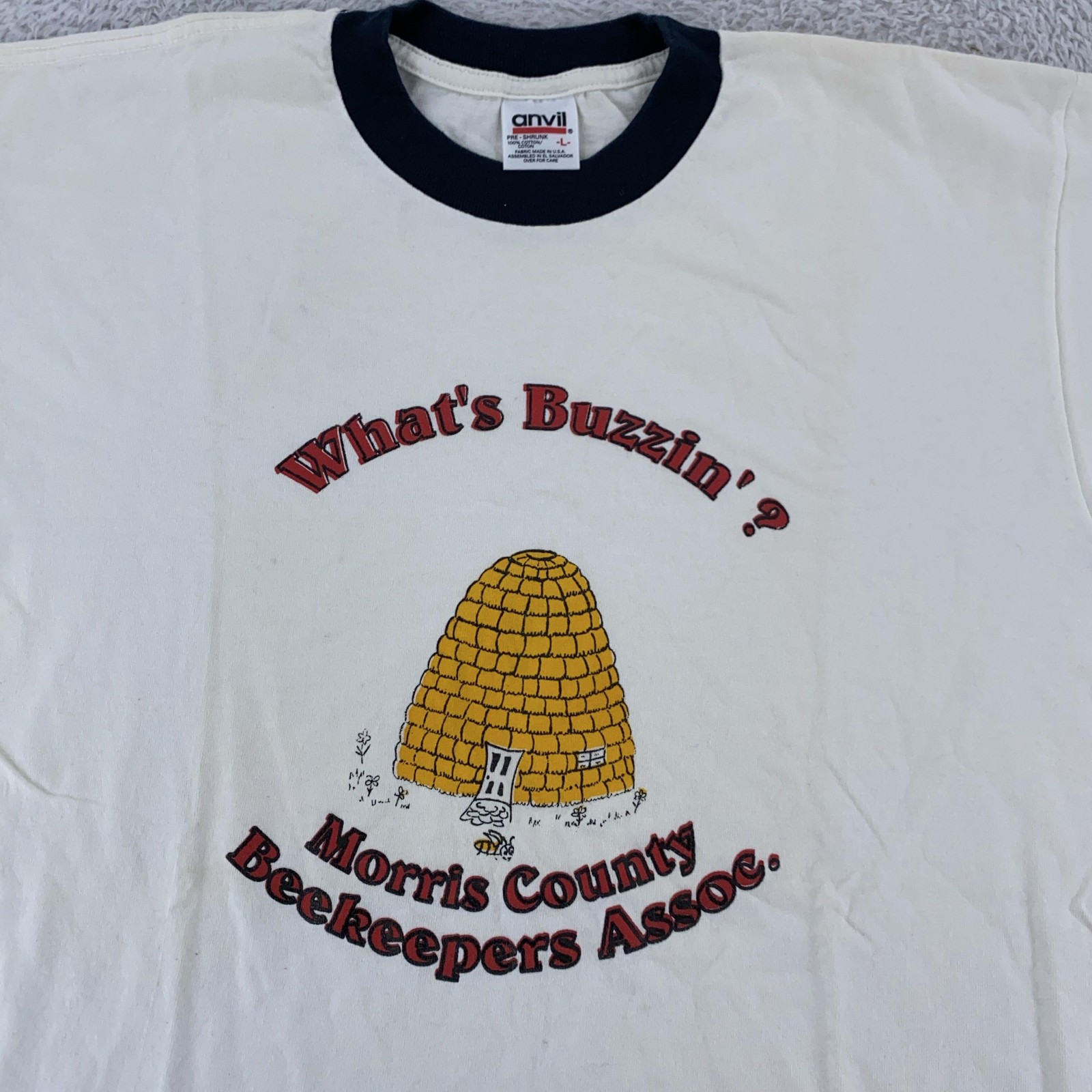 Vintage Morris County Beekeepers Ringer Shirt Mens M/L Bee Hive New Jersey 90s
