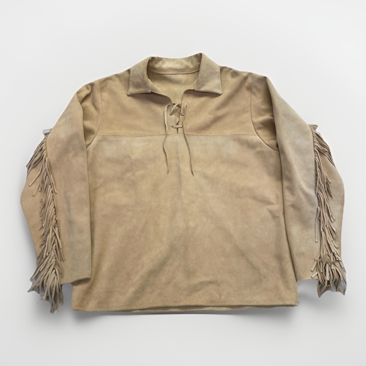 Vintage Buckskin Tunic Mens L Hippie Suede Leather Fringe Jacket Brown