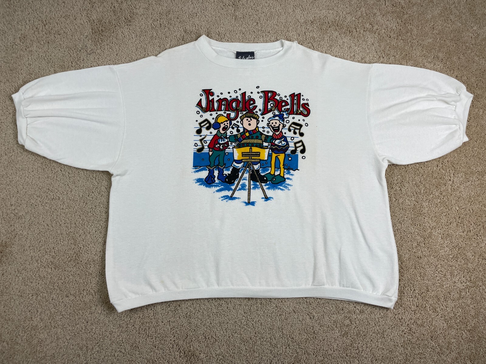 Vintage Style Plus Shirt Mens One Size USA Jingle Bells Graphic Print White
