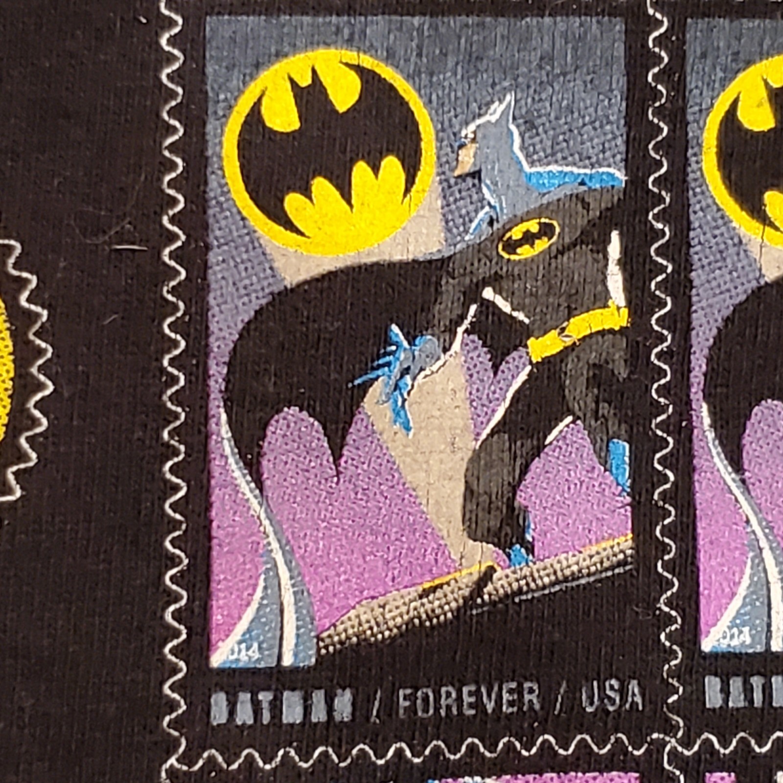 Retro Batman Forever T-Shirt Men&rsquo;s Size Small USA Stamps Black Port and Co VGUC